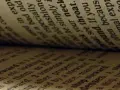 Páginas de un libro abierto, con texto en inglés. Se lee "old", "bad", "fashion", "throat", "around", "because", "often", "exp".