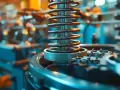 Detalle de maquinaria industrial con resorte. El diseño y la precisión son clave para saber cuanto cobra un ingeniero mecánico.