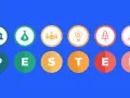 Ilustración PESTEL: banco, bolsa de dinero, personas, bombilla, árbol, martillo. Explica que es el macroentorno.