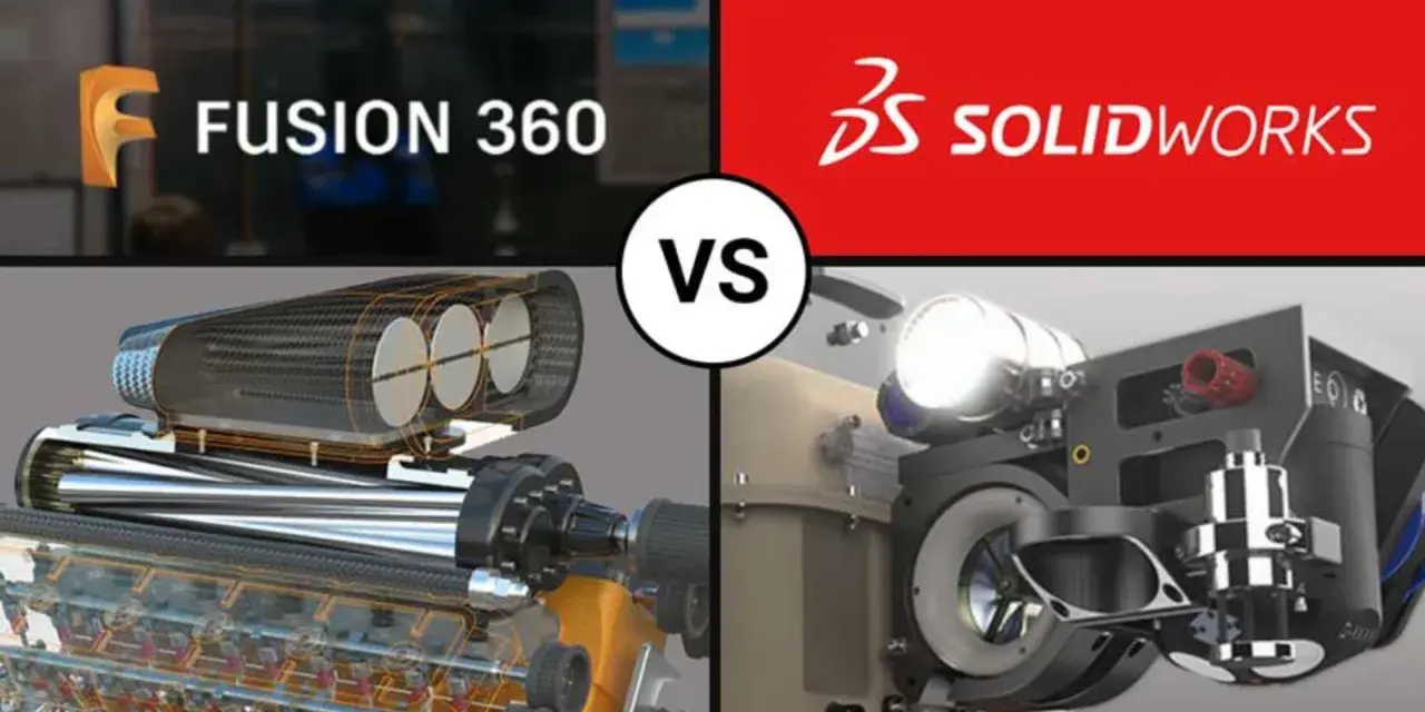 Comparativa de diseños mecánicos: Fusion 360 vs SolidWorks. Izquierda: motor detallado. Derecha: componente complejo.