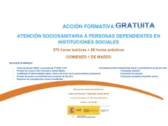 Acción formativa gratuita: atención sociosanitaria en instituciones sociales. Requisitos, documentación y citas para el curso que comienza el 1 de marzo.