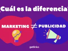 ¿Cuál es la diferencia? Marketing (bombilla con flecha ascendente) ≠ Publicidad (megáfono). Una guía visual para entender el marketing y la publicidad.