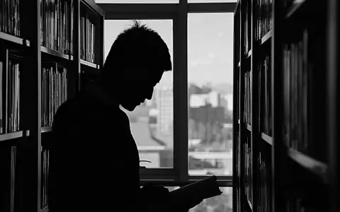 Silueta de un joven leyendo entre estanterías, buscando inspiración para sus futuras salidas de derecho.