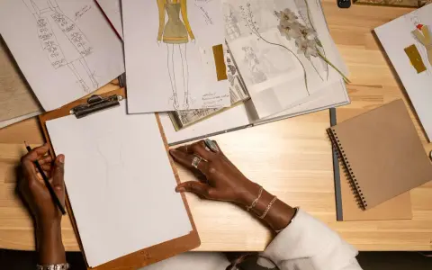 Manos dibujando bocetos de moda, inspirada para estudiar diseño de moda.