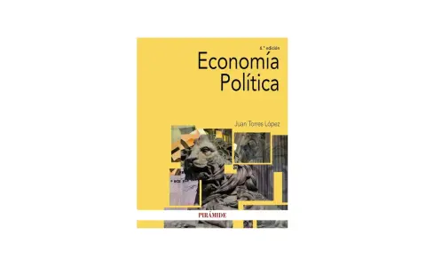 Portada del libro "Economía Política" de Juan Torres López, con un león de piedra y billetes de euro.