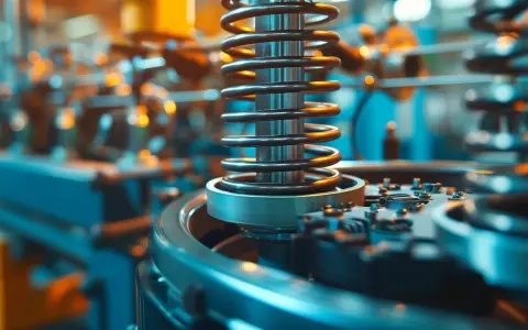 Detalle de maquinaria industrial con resorte. El diseño y la precisión son clave para saber cuanto cobra un ingeniero mecánico.