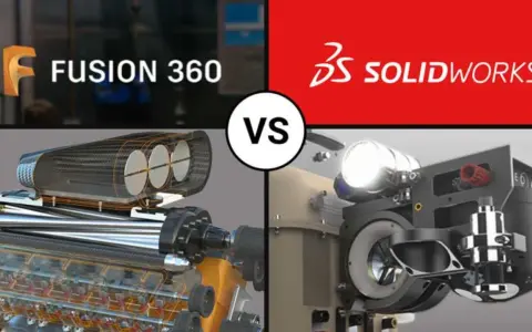 Comparativa de diseños mecánicos: Fusion 360 vs SolidWorks. Izquierda: motor detallado. Derecha: componente complejo.
