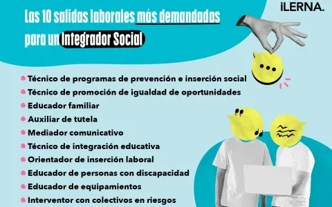 Las 10 salidas laborales para un Integrador Social, clave para la **integración social**. Incluye roles como técnico de inserción y educador.