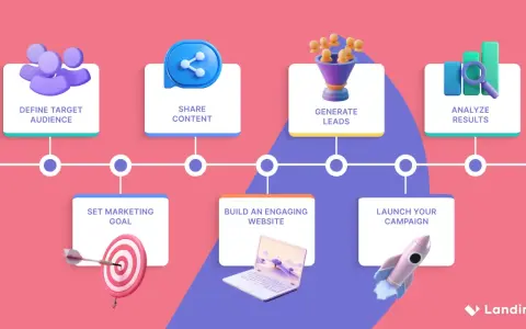 Diagrama visual que explica qué es un plan de marketing: define audiencia, meta, contenido, leads, web, campaña y análisis de resultados.