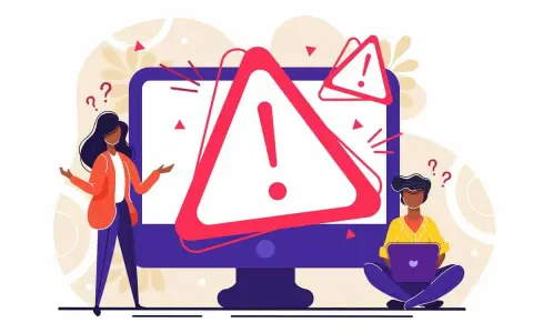 Personas confusas ante un monitor con advertencias. Dibujos sin copyright para ilustrar problemas técnicos o errores.