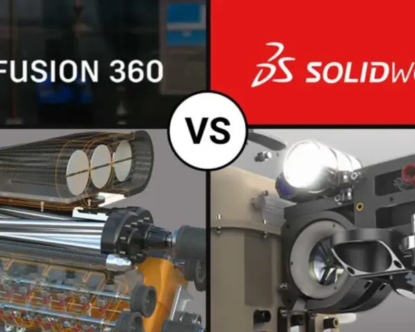 Comparativa de diseños mecánicos: Fusion 360 vs SolidWorks. Izquierda: motor detallado. Derecha: componente complejo.