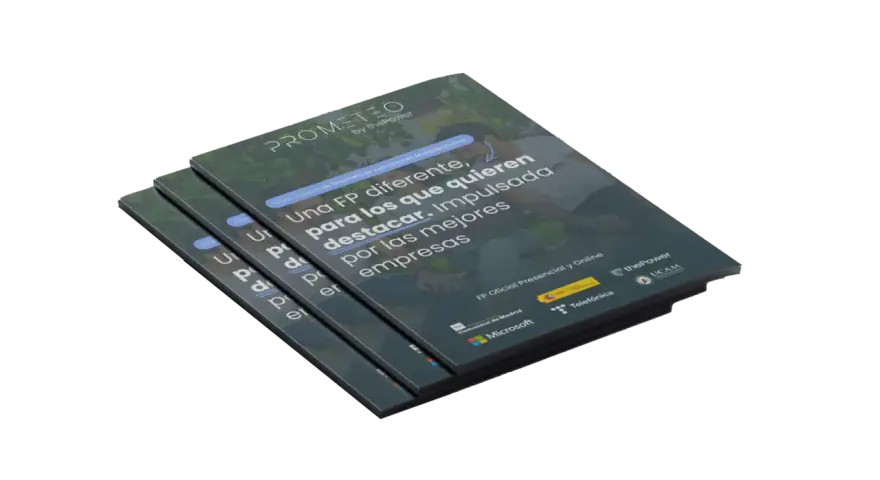 Folletos promocionando un grado superior de administración y finanzas online.