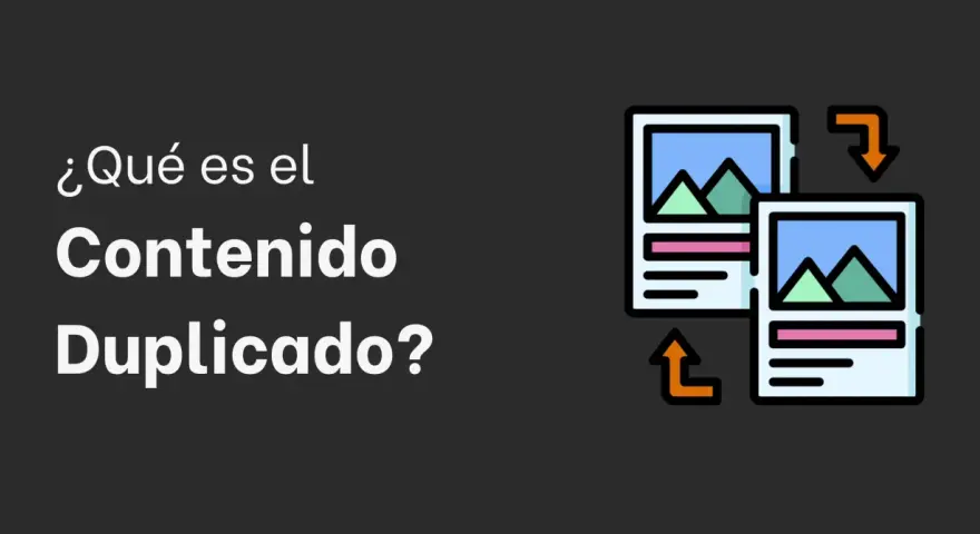 ¿Qué es el contenido duplicado? Icono de dos imágenes idénticas con flechas indicando comparación para detectar contenido duplicado.