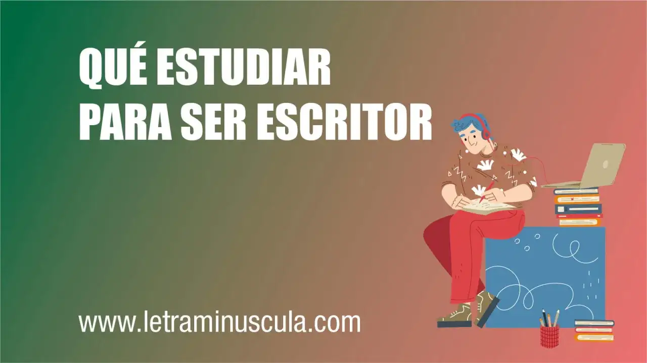 &iquest;Qu&eacute; estudiar para ser escritor? Un joven con auriculares escribe en un cuaderno, rodeado de libros y una laptop.
